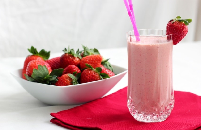 Shake de whey com morango
